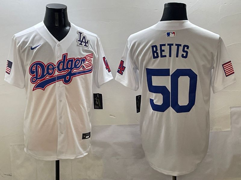 Men Los Angeles Dodgers 50 Betts White Second generation Joint Name Nike 2025 MLB Jersey style 9